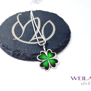 Négylevelű lóhere ezüst tűzzománc medál, zöld, Ékszer, Nyaklánc, Medál, Tűzzománc, Ötvös, MESKA