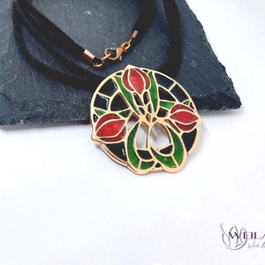 Hej' tulipán - Körtánc bronz medál - piros-fekete-zöld (nagy méret) - ékszer - nyaklánc - medál - Meska.hu