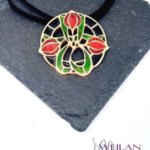Hej' tulipán - Körtánc bronz medál - piros-fekete-zöld (nagy méret) - ékszer - nyaklánc - medál - Meska.hu