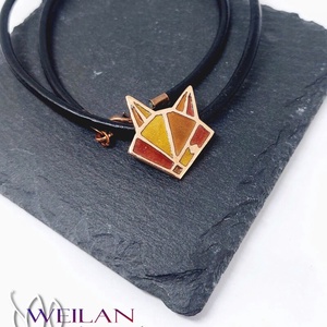 Ruben - rókafej bronz tűzzománc medál (narancs) - ékszer - nyaklánc - medálos nyaklánc - Meska.hu