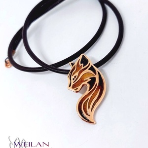 Karminca Tűzmacska - bronz tűzzománc medál (barna - narancs - arany) - ékszer - nyaklánc - medálos nyaklánc - Meska.hu