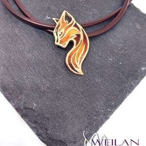 Karminca Tűzmacska - bronz tűzzománc medál (barna - narancs - arany) - ékszer - nyaklánc - medálos nyaklánc - Meska.hu