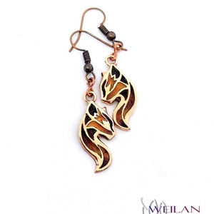 Karminca Tűzmacska - bronz tűzzománc fülbevaló (barna - narancs - arany) - Meska.hu