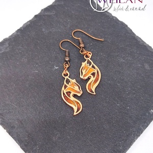 Karminca Tűzmacska - bronz tűzzománc fülbevaló (barna - narancs - arany) - ékszer - fülbevaló - lógó fülbevaló - Meska.hu
