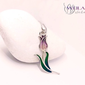 Hej'tulipán - Virágszálam ezüst tűzzománc medál rózsaszín-pink, Ékszer, Nyaklánc, Medál, Ötvös, Tűzzománc, MESKA