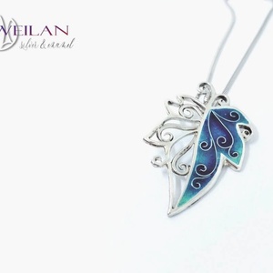 Leaf - Hedera / borostyánlevél ezüst tűzzománc medál, türkizzöld - ékszer - nyaklánc - medál - Meska.hu