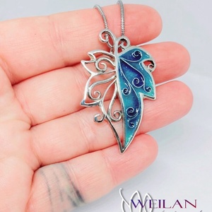 Leaf - Hedera / borostyánlevél ezüst tűzzománc medál, türkizzöld - ékszer - nyaklánc - medál - Meska.hu