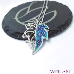 Leaf - Hedera / borostyánlevél ezüst tűzzománc medál, türkizzöld - ékszer - nyaklánc - medál - Meska.hu