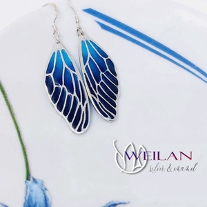 Szitakötőszárny - ezüst ajour tűzzománc fülbevaló, türkizkék - ékszer - fülbevaló - lógó fülbevaló - Meska.hu