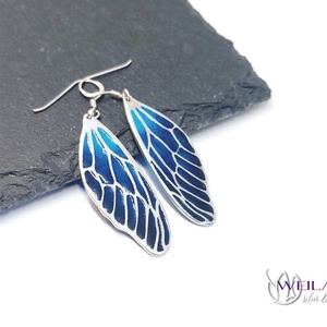 Szitakötőszárny - ezüst ajour tűzzománc fülbevaló, türkizkék - Meska.hu