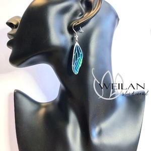 Szitakötőszárny - ezüst ajour tűzzománc fülbevaló, türkizkék - ékszer - fülbevaló - lógó fülbevaló - Meska.hu