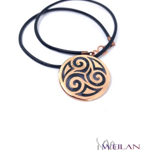 Kelta - Triskelion bronz tűzzománc medál, szürke-fekete - ékszer - nyaklánc - medálos nyaklánc - Meska.hu
