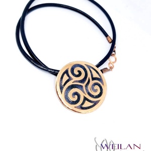 Kelta - Triskelion bronz tűzzománc medál, szürke-fekete - Meska.hu