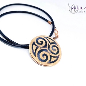 Kelta - Triskelion bronz tűzzománc medál, szürke-fekete - ékszer - nyaklánc - medálos nyaklánc - Meska.hu