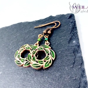 Leaf - Laurus / Babér bronz tűzzománc fülbevaló - zöld - ékszer - fülbevaló - lógó fülbevaló - Meska.hu