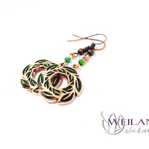 Leaf - Laurus / Babér bronz tűzzománc fülbevaló - zöld - ékszer - fülbevaló - lógó fülbevaló - Meska.hu