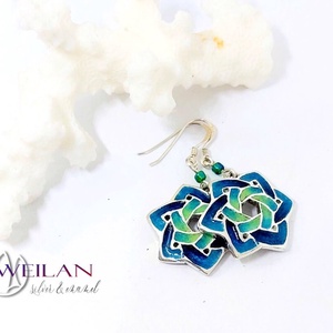 Kelta - Druida ezüst fülbevaló, türkiz átmenetes - ékszer - fülbevaló - lógó fülbevaló - Meska.hu