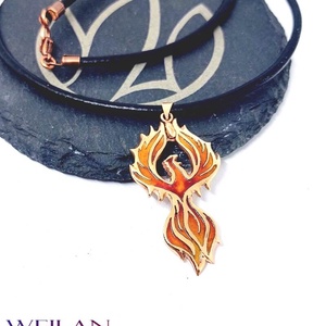 Mágia - Főnix bronz tűzzománc medál - vörös-narancs-arany - ékszer - nyaklánc - medálos nyaklánc - Meska.hu