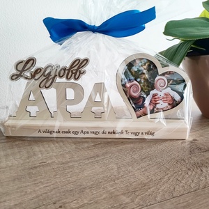 Legjobb Apa  szív alakú fényképtartós fa ajándék, Otthon & Életmód, Dekoráció, Dísztárgy, Gravírozás, pirográfia, MESKA