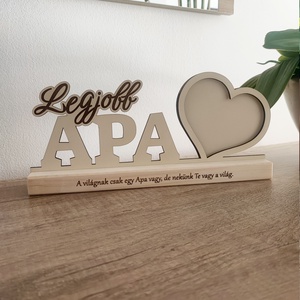 Legjobb Apa  szív alakú fényképtartós fa ajándék - otthon & életmód - dekoráció - dísztárgy - Meska.hu