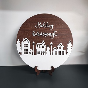 Karácsonyi fa tábla városka mintával, Karácsony, Karácsonyi lakásdekoráció, Ünnepi asztaldekoráció, , MESKA