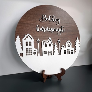 Karácsonyi fa tábla városka mintával - karácsony - karácsonyi lakásdekoráció - ünnepi asztaldekoráció - Meska.hu