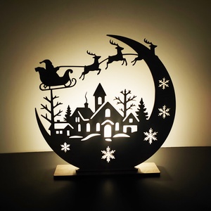 Karácsonyi gyertyatartó  Holdfényes falu és szán jelenet, Karácsony, Karácsonyi lakásdekoráció, Karácsonyi lakásdíszek, , MESKA