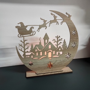 Karácsonyi gyertyatartó  Holdfényes falu és szán jelenet - karácsony - karácsonyi lakásdekoráció - karácsonyi lakásdíszek - Meska.hu