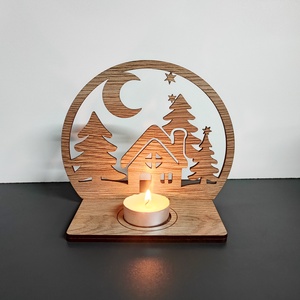 Karácsonyi gyertyatartó  téli házikó és fenyők, Karácsony, Adventi díszek, Adventi gyertyadíszek és koszorúdíszek, , MESKA