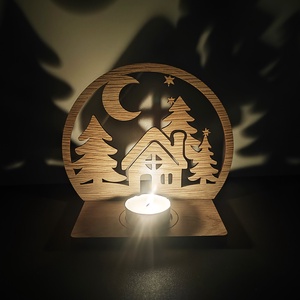 Karácsonyi gyertyatartó  téli házikó és fenyők - karácsony - adventi díszek - adventi gyertyadíszek és koszorúdíszek - Meska.hu