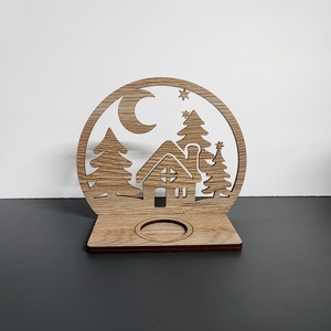 Karácsonyi gyertyatartó  téli házikó és fenyők - karácsony - adventi díszek - adventi gyertyadíszek és koszorúdíszek - Meska.hu