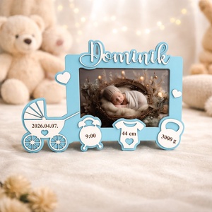 Személyre szabott babaképkeret névvel és születési adatokkal � egyedi babadekoráció, Baba - mama, Babafotózás, Szett újszülött fotózásra, , MESKA