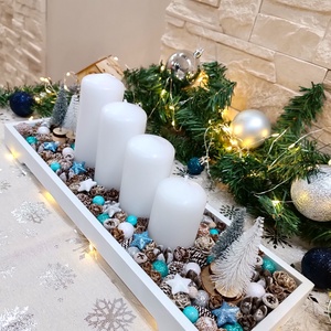 Jégvarázs, kék-fehér, nagyobb méretű adventi koszorú - karácsony - adventi díszek - adventi koszorú - Meska.hu