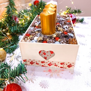 Arany, piros, fehér, közepes méretű adventi koszorú - karácsony - adventi díszek - adventi koszorú - Meska.hu