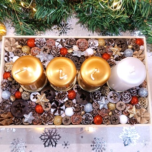 Arany, piros, fehér, közepes méretű adventi koszorú - karácsony - adventi díszek - adventi koszorú - Meska.hu