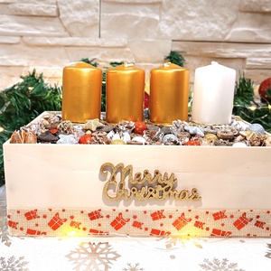 Arany, piros, fehér, közepes méretű adventi koszorú - Meska.hu