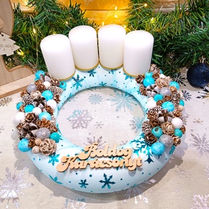 Jégvarázs, kék-fehér, közepes méretű adventi koszorú - karácsony - adventi díszek - adventi koszorú - Meska.hu