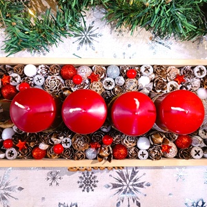 Piros, fehér, rénszarvasos közepes méretű adventi koszorú - karácsony - adventi díszek - adventi koszorú - Meska.hu