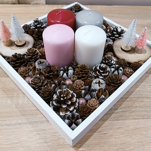 Négy színű gyertyás, nagyobb méretű adventi koszorú, Karácsony, Adventi díszek, Adventi koszorú, Mindenmás, MESKA