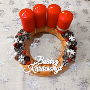 Piros , arany, fehér kerek adventi koszorú  - Meska.hu