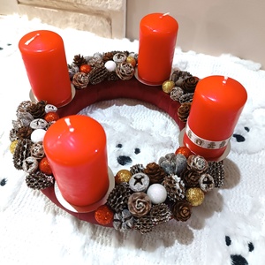 Piros adventi koszorú, asztaldísz , Karácsony, Adventi díszek, Adventi koszorú, Mindenmás, MESKA