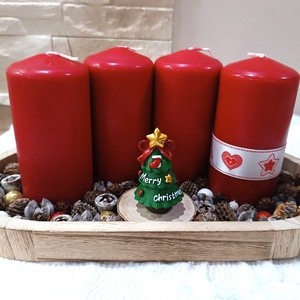 Közepes méretű piros adventi koszorú kis fenyőfával, Karácsony, Adventi díszek, Adventi koszorú, , MESKA