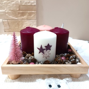 Közepes méretű, négy színű gyertyás adventi koszorú, Karácsony, Adventi díszek, Adventi koszorú, , MESKA