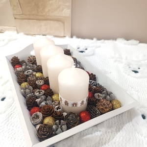 Kisebb méretű adventi koszorú fehér gyertyákkal - Meska.hu