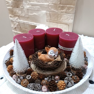 Nagyobb méretű kerek adventi koszorú bordó gyertyákkal - Meska.hu