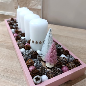 Rózsaszín-fehér nagyobb méretű adventi koszorú, Karácsony, Adventi díszek, Adventi koszorú, Mindenmás, MESKA