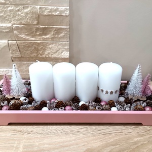 Rózsaszín-fehér nagyobb méretű adventi koszorú - karácsony - adventi díszek - adventi koszorú - Meska.hu