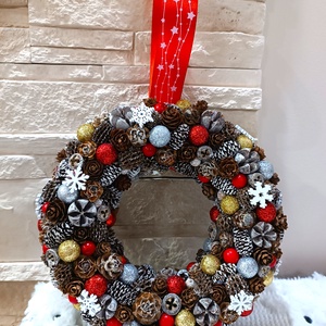 Piros , arany, fehér, ezüst kopogtató, ajtódísz, Karácsony, Karácsonyi lakásdekoráció, Karácsonyi ajtódíszek, Mindenmás, MESKA