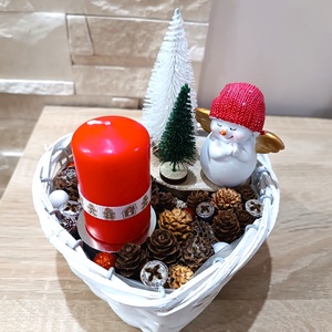 Szívecske alakú adventi asztaldísz, piros gyertyával - Meska.hu