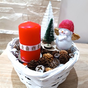 Szívecske alakú adventi asztaldísz, piros gyertyával - karácsony - adventi díszek - adventi asztaldísz - Meska.hu